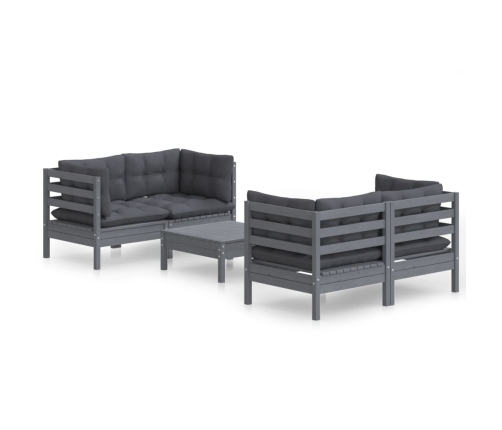 Muebles de jardín 5 pzas con cojines antracita madera de pino