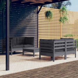 Muebles de jardín 5 pzas con cojines antracita madera de pino