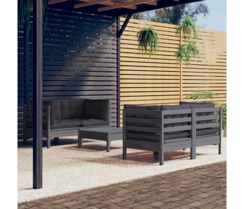 Muebles de jardín 5 pzas con cojines antracita madera de pino