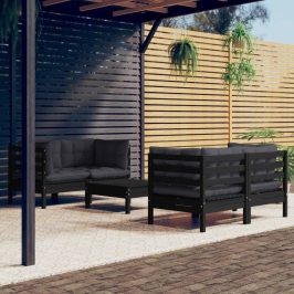 Muebles de jardín 5 pzas con cojines antracita madera de pino