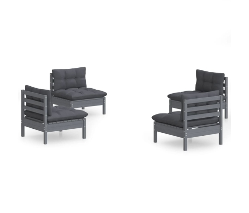 Muebles de jardín 4 pzas con cojines antracita madera de pino