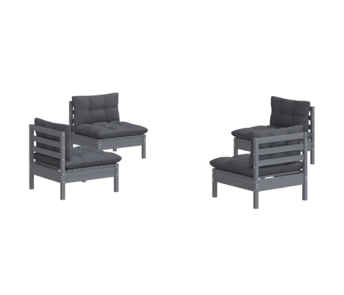 Muebles de jardín 4 pzas con cojines antracita madera de pino