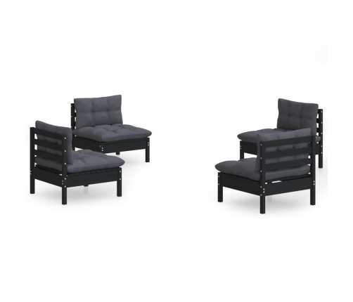 Muebles de jardín 4 pzas con cojines antracita madera de pino