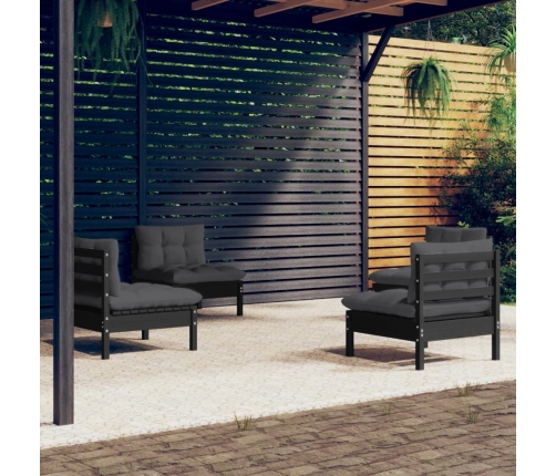 Muebles de jardín 4 pzas con cojines antracita madera de pino