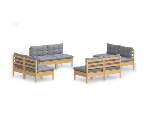 Juego de muebles de jardín 8 pzas y cojines madera pino gris