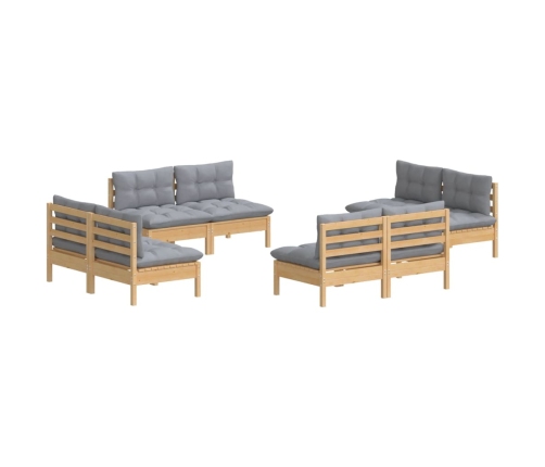 Juego de muebles de jardín 8 pzas y cojines madera pino gris
