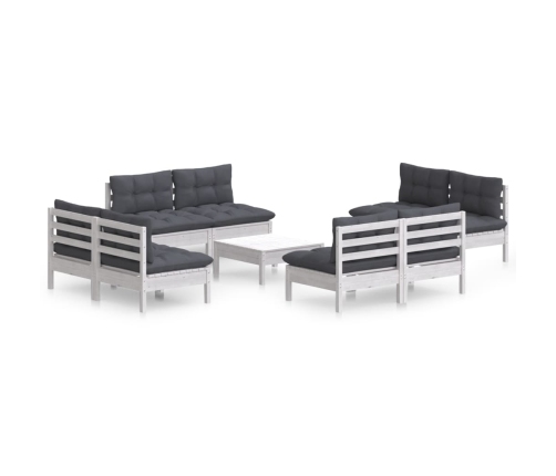 Muebles de jardín 9 pzas con cojines antracita madera de pino