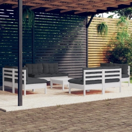 Muebles de jardín 9 pzas con cojines antracita madera de pino