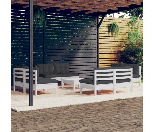 Muebles de jardín 9 pzas con cojines antracita madera de pino