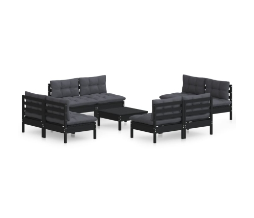Muebles de jardín 9 pzas con cojines antracita madera de pino