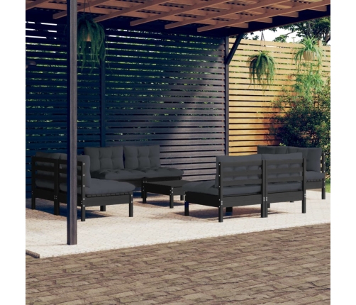 Muebles de jardín 9 pzas con cojines antracita madera de pino