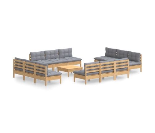 Juego de muebles de jardín 13 pzas y cojines madera pino gris