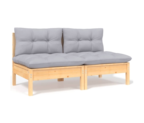 Juego de muebles de jardín 13 pzas y cojines madera pino gris