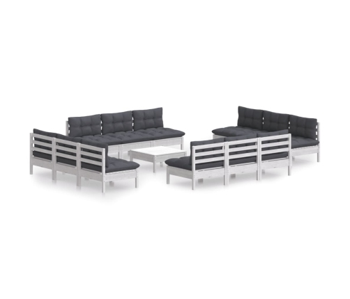 Muebles de jardín 13 pzas con cojines antracita madera de pino