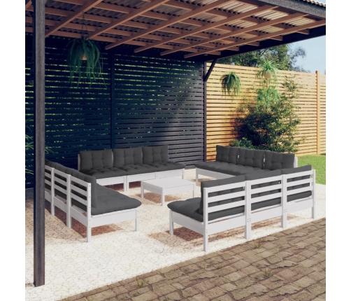Muebles de jardín 13 pzas con cojines antracita madera de pino
