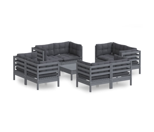 Muebles de jardín 9 pzas con cojines antracita madera de pino