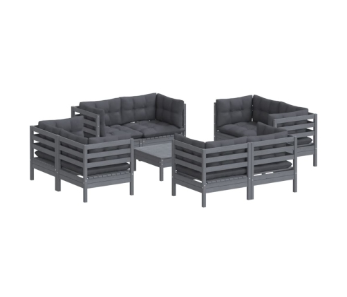 Muebles de jardín 9 pzas con cojines antracita madera de pino