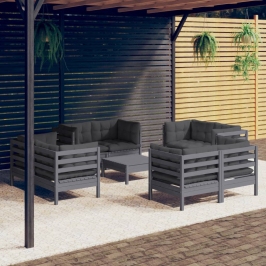 Muebles de jardín 9 pzas con cojines antracita madera de pino