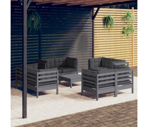 Muebles de jardín 9 pzas con cojines antracita madera de pino