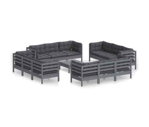 Muebles de jardín 13 pzas con cojines antracita madera de pino