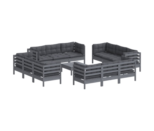 Muebles de jardín 13 pzas con cojines antracita madera de pino