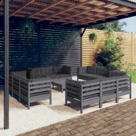 Muebles de jardín 13 pzas con cojines antracita madera de pino