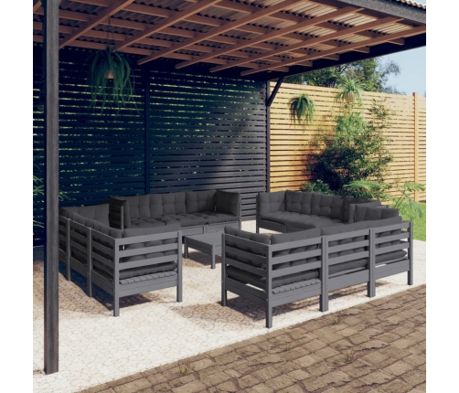 Muebles de jardín 13 pzas con cojines antracita madera de pino