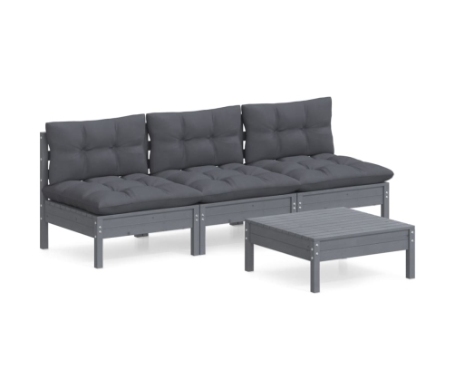 Muebles de jardín 4 pzas con cojines antracita madera de pino
