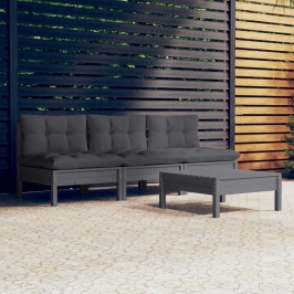 Muebles de jardín 4 pzas con cojines antracita madera de pino