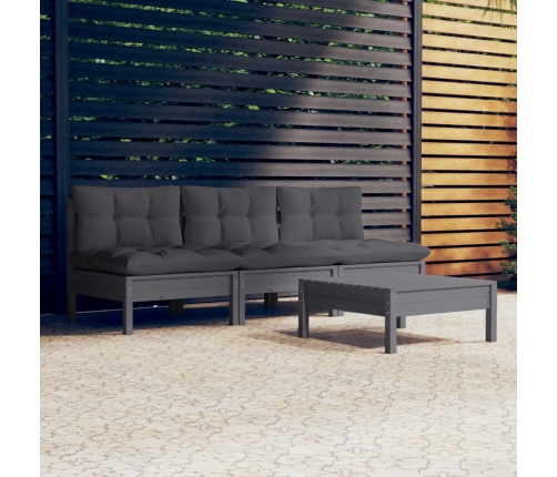 Muebles de jardín 4 pzas con cojines antracita madera de pino