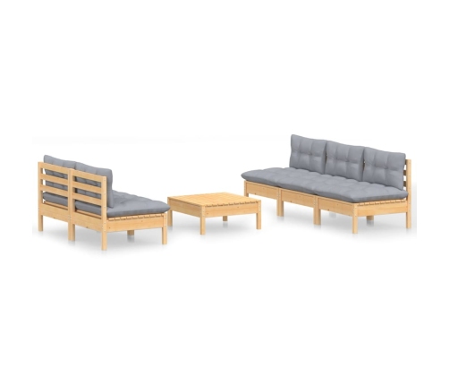 Juego de muebles de jardín 6 pzas y cojines madera pino gris