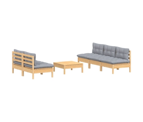 Juego de muebles de jardín 6 pzas y cojines madera pino gris