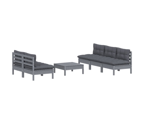 Muebles de jardín 6 pzas con cojines antracita madera de pino