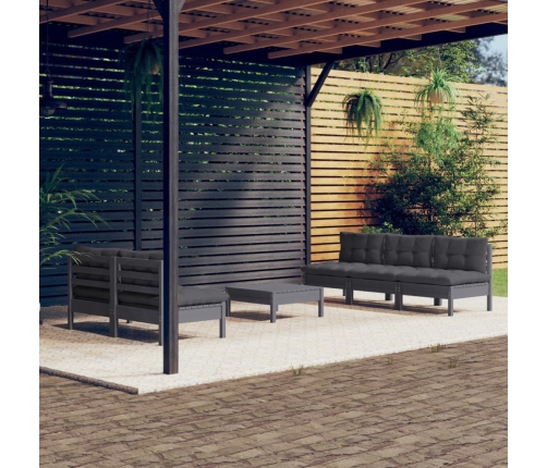 Muebles de jardín 6 pzas con cojines antracita madera de pino