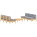 Juego de muebles de jardín 7 pzas y cojines madera pino gris