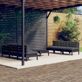 Muebles de jardín 7 pzas con cojines antracita madera de pino