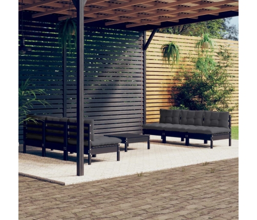 Muebles de jardín 7 pzas con cojines antracita madera de pino