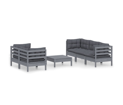 Muebles de jardín 6 pzas con cojines antracita madera de pino