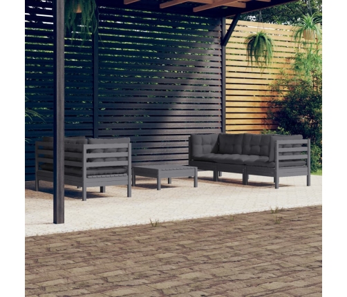 Muebles de jardín 6 pzas con cojines antracita madera de pino