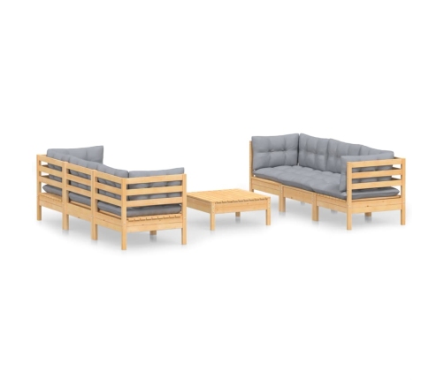 Juego de muebles de jardín 7 pzas y cojines madera de pino gris