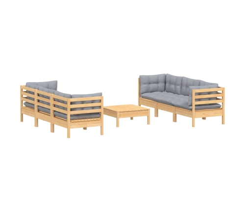 Juego de muebles de jardín 7 pzas y cojines madera de pino gris