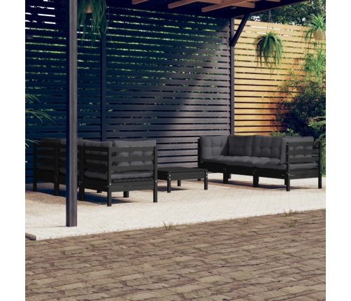 Muebles de jardín 7 pzas con cojines antracita madera de pino