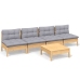 Juego de muebles de jardín 5 pzas y cojines madera pino gris