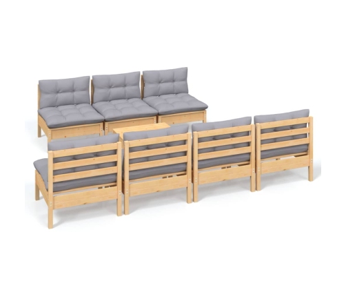 Juego de muebles de jardín 8 pzas y cojines madera pino gris