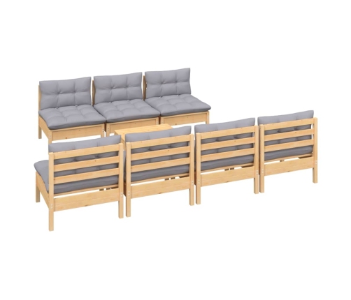 Juego de muebles de jardín 8 pzas y cojines madera pino gris