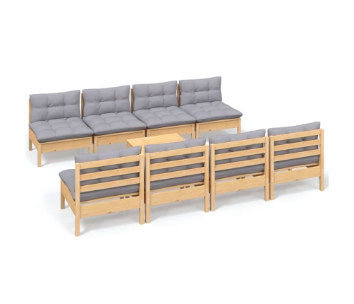 Juego de muebles de jardín 9 pzas y cojines madera maciza pino