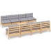 Juego de muebles de jardín 9 pzas y cojines madera maciza pino