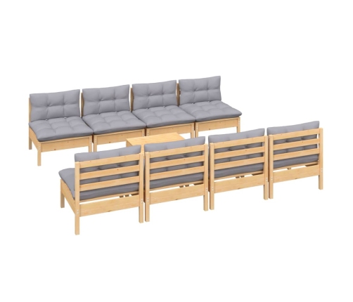 Juego de muebles de jardín 9 pzas y cojines madera maciza pino