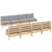 Juego de muebles de jardín 9 pzas y cojines madera maciza pino