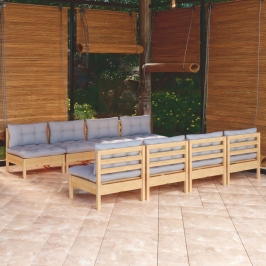 Juego de muebles de jardín 9 pzas y cojines madera maciza pino